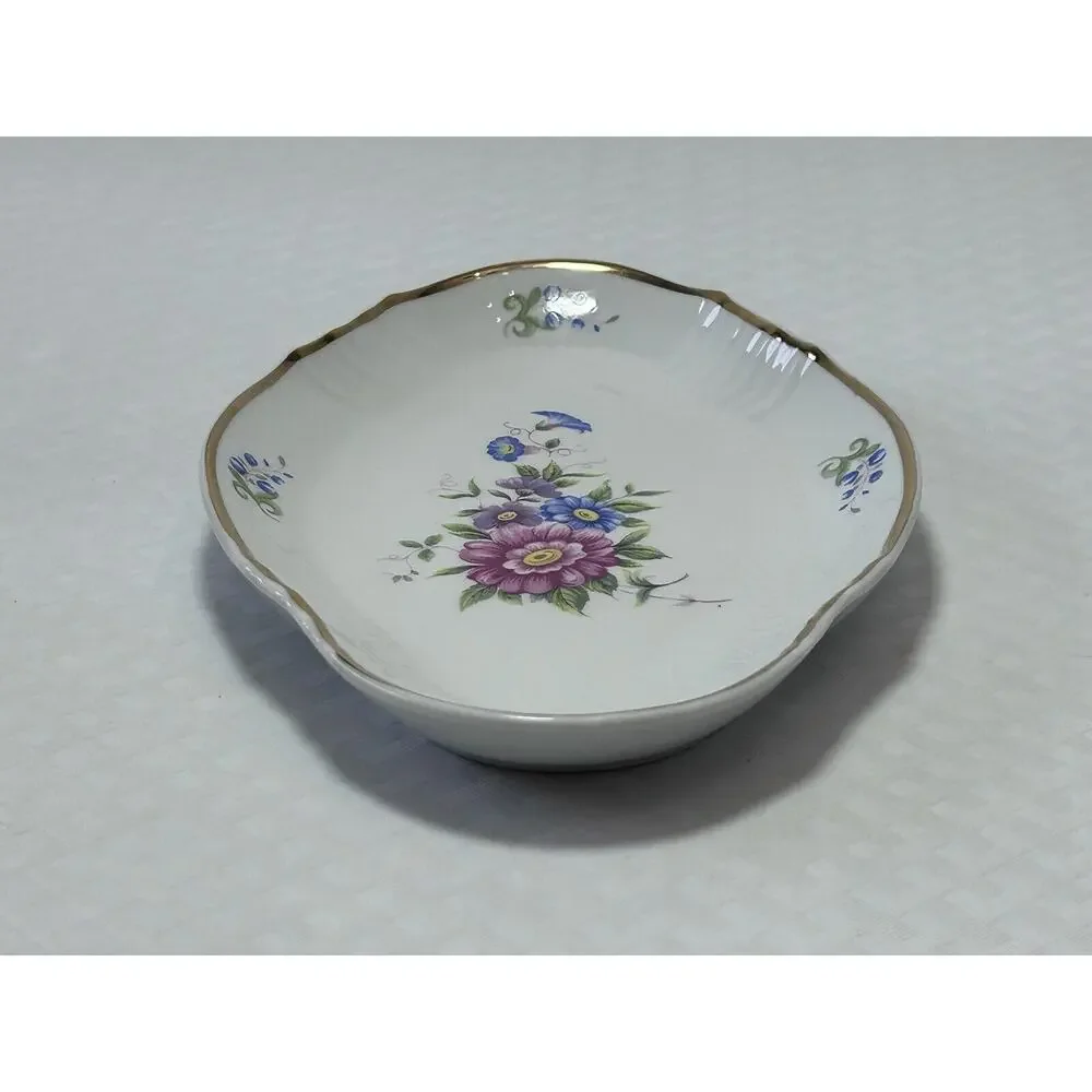 HOLLOHAZA HUNGARY Porcelain Trinket Dish Floral‎ Back stamp